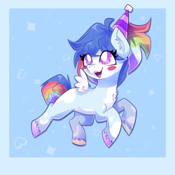 Size: 2048x2048 | Tagged: safe, artist:plushtrapez, oc, oc only, pegasus, pony, coat markings, colored hooves, high res, multicolored tail, open mouth, solo, tail, white pupils