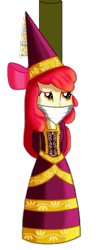 Size: 363x912 | Tagged: safe, alternate version, artist:robukun, apple bloom, human, equestria girls, for whom the sweetie belle toils, g4, background removed, beautiful, bondage, bound and gagged, cloth gag, damsel in distress, danger, gag, glowing, hat, help me, hennin, light, pole tied, pretty, princess, princess apple bloom, scared, shading, simple background, solo, terrified, tied up, transparent background, worried