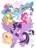 Size: 827x1142 | Tagged: safe, alternate version, artist:marco albiero, applejack, fluttershy, pinkie pie, princess celestia, rainbow dash, rarity, twilight sparkle, alicorn, earth pony, pegasus, pony, unicorn, g4, big crown thingy, element of magic, horn, jewelry, mane six, raised hoof, regalia, simple background, spread wings, turned head, twilight sparkle (alicorn), white background, wings