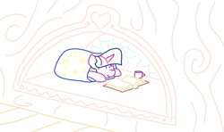 Size: 1920x1140 | Tagged: safe, artist:purblehoers, twilight sparkle, ambiguous race, pony, g4, ^^, blanket, blanket burrito, book, cozy, eyes closed, golden oaks library, interior, ms paint, mug, smiling, solo, warm, wrapped up
