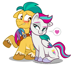 Size: 1280x1130 | Tagged: safe, artist:aleximusprime, hitch trailblazer, zipp storm, earth pony, pegasus, pony, g4, g5, adorazipp, bedroom eyes, blushing, cute, duo, duo male and female, female, g5 to g4, generation leap, grin, heart, hitchbetes, hug, looking at each other, looking at someone, male, mare, nervous, nervous smile, ship:stormblazer, shipping, shy, simple background, smiling, speech bubble, stallion, straight, transparent background, winghug, wings