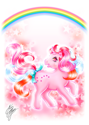 Size: 827x1157 | Tagged: safe, artist:marco albiero, galaxy (g1), pony, unicorn, g1, bow, solo, tail, tail bow