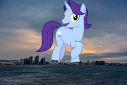 Size: 2000x1333 | Tagged: safe, anonymous editor, artist:cheezedoodle96, edit, november rain, pony, unicorn, g4, background pony, friendship student, giant pony, giant unicorn, highrise ponies, iceland, irl, macro, male, mega giant, photo, ponies in real life, solo, stallion