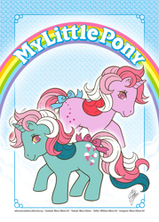 Size: 827x1155 | Tagged: safe, artist:marco albiero, fizzy, galaxy (g1), pony, twinkle eyed pony, unicorn, g1, bow, duo, tail, tail bow