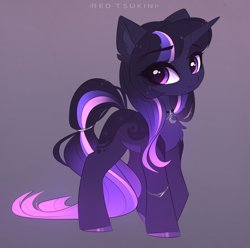 Size: 2723x2699 | Tagged: safe, artist:red_tsukini, oc, oc only, pony, unicorn, commission, female, high res, horn, magical lesbian spawn, mare, offspring, parent:princess luna, parent:twilight sparkle, parents:twiluna, signature, solo