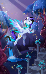 Size: 1280x2069 | Tagged: safe, artist:damayantiarts, oc, oc only, bird, butterfly, firefly (insect), insect, pegasus, pony, solo, tree