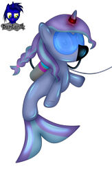 Size: 2820x4314 | Tagged: safe, artist:damlanil, oc, oc only, oc:healing winds, mermaid, pony, unicorn, air tank, bdsm, bodysuit, bondage, catsuit, clothes, commission, diving, encasement, female, horn, horn ring, latex, latex suit, leash, magic suppression, mare, rebreather, ring, rubber, scuba gear, shiny, show accurate, simple background, solo, suit, transparent background, vector