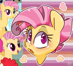 Size: 2096x1884 | Tagged: safe, artist:lou, screencap, bon bon, candy mane, golden delicious, lyra heartstrings, pinkie pie, sweetie drops, twist, g4, apple family member, bust, female, looking at you, mare, screencap reference, solo