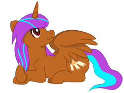Size: 1080x810 | Tagged: safe, oc, oc only, oc:hope, alicorn, pony, cute, female, horn, lying down, quadrupedal, simple background, solo, spread wings, tail, transparent background, two toned mane, two toned tail, wings
