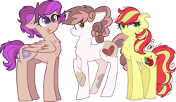 Size: 1661x967 | Tagged: safe, artist:gallantserver, oc, oc only, oc:apple june, oc:star sentry, oc:sweetheart (gallantserver), earth pony, pegasus, pony, unicorn, :p, chest fluff, concave belly, female, floppy ears, mare, offspring, parent:apple bloom, parent:pipsqueak, parent:rumble, parent:scootaloo, parent:sweetie belle, parent:tender taps, parents:rumbloo, parents:sweetiesqueak, parents:tenderbloom, simple background, tongue out, transparent background, trio