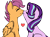 Size: 680x503 | Tagged: artist needed, safe, derpibooru exclusive, scootaloo, starlight glimmer, pegasus, pony, unicorn, g4, colored, crack shipping, cute, cutealoo, duo, female, flat colors, folded wings, glimmerbetes, glimmerloo, heart, lesbian, nuzzling, older, older scootaloo, shipping, simple background, sitting, smiling, transparent background, wings