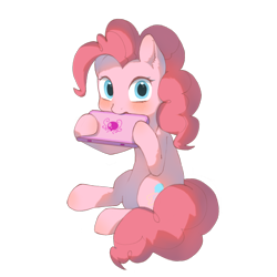 Size: 1268x1268 | Tagged: safe, alternate version, artist:回忆里的糖, pinkie pie, earth pony, pony, g4, blushing, female, looking at you, mare, simple background, sitting, solo, transparent background