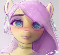 Size: 2272x2086 | Tagged: safe, artist:sverre93, fluttershy, anthro, g4, adorasexy, blushing, bust, choker, cute, eye clipping through hair, high res, looking at you, portrait, sexy