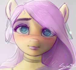 Size: 2272x2086 | Tagged: safe, artist:sverre93, fluttershy, anthro, g4, adorasexy, blushing, bust, choker, chokershy, cute, eye clipping through hair, high res, looking at you, portrait, sexy, solo