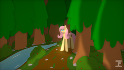 Size: 1920x1080 | Tagged: safe, artist:itzf1ker1, fluttershy, pegasus, pony, g4, forest, river, solo, water