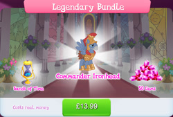 Size: 1268x856 | Tagged: safe, gameloft, captain ironhead, pegasus, pony, g4, my little pony: magic princess, armor, beard, bundle, costs real money, english, facial hair, gem, helmet, hourglass, male, mobile game, numbers, sale, scar, solo, spread wings, stallion, text, wings