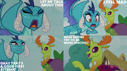 Size: 2000x1125 | Tagged: safe, edit, edited screencap, editor:quoterific, screencap, princess ember, spike, thorax, changedling, changeling, dragon, g4, triple threat, king thorax