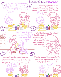 Size: 4779x6013 | Tagged: safe, artist:adorkabletwilightandfriends, lily, lily valley, spike, bird, dragon, earth pony, pony, comic:adorkable twilight and friends, g4, adorkable, adorkable friends, back, blushing, butt, chopsticks, comic, concerned, conversation, couple, cute, dimples, dimples of venus, dork, duo, eating, excited, female, flirting, food, happy, hot sauce, humor, jar, male, menu, napkin, noodles, pho, plot, relationship, relationships, restaurant, rooster, sauce, ship:lilyspike, shipping, sitting, slice of life, soup, spoon, straight, surprised, surprised face, tail