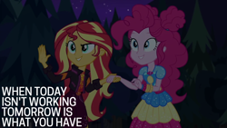 Size: 1920x1080 | Tagged: safe, edit, edited screencap, editor:quoterific, screencap, pinkie pie, sunset shimmer, human, equestria girls, equestria girls specials, g4, my little pony equestria girls: better together, my little pony equestria girls: sunset's backstage pass, doctor who, music festival outfit