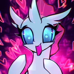 Size: 2048x2048 | Tagged: safe, artist:qwennondeathdie, ocellus, changedling, changeling, g4, bust, cute, diaocelles, female, floating heart, heart, high res, looking at you, open mouth, open smile, portrait, rgb shift, smiling, solo