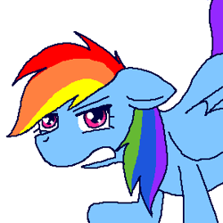 Size: 300x300 | Tagged: safe, artist:flutterguy, rainbow dash, pegasus, pony, g4, annoyed, floppy ears, simple background, solo, white background