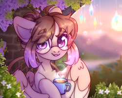Size: 4000x3200 | Tagged: safe, artist:radioaxi, oc, oc only, pegasus, pony, cup, cute, female, glasses, high res, holding, looking at you, mare, ocbetes, solo