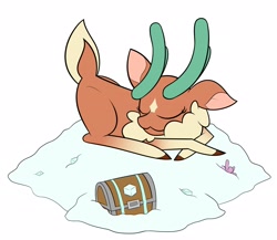 Size: 3000x2599 | Tagged: safe, artist:mrneo, cashmere (tfh), deer, reindeer, them's fightin' herds, antlers, chest, cloven hooves, community related, doe, female, food, high res, pile, plushie, salt, salt chest, simple background, sleeping, solo, white background