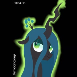 Size: 1080x1080 | Tagged: safe, artist:midoricorey, queen chrysalis, changeling, changeling queen, g4, black background, bust, female, lidded eyes, old art, simple background, solo