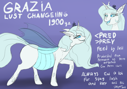 Size: 2388x1668 | Tagged: safe, artist:xyi, oc, oc:grazia, changeling, ice changeling, lust changeling, reference sheet