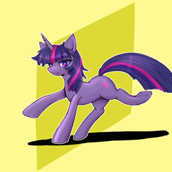 Size: 3000x3000 | Tagged: safe, artist:senx, twilight sparkle, pony, unicorn, g4, abstract background, female, high res, mare, smiling, solo, unicorn twilight, yellow background