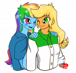 Size: 2041x1951 | Tagged: safe, artist:saigetu_illust, applejack, rainbow dash, human, equestria girls, g4, duo, female, lesbian, ship:appledash, shipping, simple background, white background