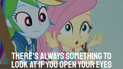 Size: 1920x1080 | Tagged: safe, edit, edited screencap, editor:quoterific, screencap, fluttershy, rainbow dash, human, equestria girls, equestria girls specials, g4, my little pony equestria girls: better together, my little pony equestria girls: rollercoaster of friendship, doctor who