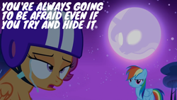 Size: 1920x1080 | Tagged: safe, edit, edited screencap, editor:quoterific, screencap, princess luna, rainbow dash, scootaloo, g4, my little pony: friendship is magic, sleepless in ponyville, crying, helmet, moon