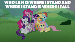 Size: 1920x1080 | Tagged: safe, edit, edited screencap, editor:quoterific, screencap, applejack, fluttershy, pinkie pie, rainbow dash, rarity, spike, twilight sparkle, alicorn, dragon, pony, g4, the ending of the end, doctor who, mane six, twilight sparkle (alicorn), winged spike, wings
