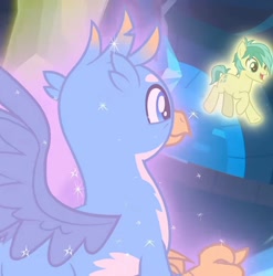 Size: 1227x1242 | Tagged: safe, screencap, gallus, sandbar, earth pony, griffon, pony, g4, school raze, season 8, element of kindness, element of magic, male