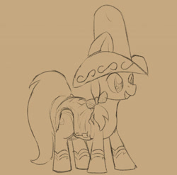 Size: 1280x1267 | Tagged: safe, artist:ricktin, peachy sweet, earth pony, pony, g4, apple family member, boots, cowboy hat, diaper, diaper fetish, fetish, hat, non-baby in diaper, shoes, sketch, solo, tail tape