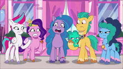 Size: 1920x1080 | Tagged: safe, screencap, hitch trailblazer, izzy moonbow, misty brightdawn, pipp petals, plum library, sparky sparkeroni, sugarpuff lilac, sunny starscout, zipp storm, dragon, earth pony, pegasus, pony, unicorn, g5, my little pony: tell your tale, sunny's smoothie moves, spoiler:g5, spoiler:my little pony: tell your tale, spoiler:tyts01e47, 2, 9, animated, apple, baby, baby dragon, background pony, banana, blah, broccoli, carrot, female, food, fruit, jewelry, lemon, male, mane five, mane stripe sunny, mare, medallion, necklace, numbers, open mouth, orange, sound, stallion, strawberry, webm