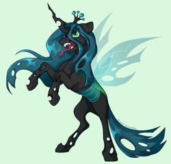 Size: 2999x2875 | Tagged: safe, alternate version, artist:sunny-synopsis, queen chrysalis, changeling, changeling queen, g4, commission, green background, high res, simple background, solo