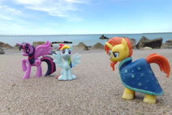 Size: 4608x3072 | Tagged: safe, artist:dingopatagonico, rainbow dash, sunburst, twilight sparkle, alicorn, pegasus, pony, unicorn, g4, beach, photo, twilight sparkle (alicorn)