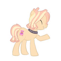 Size: 2000x2000 | Tagged: safe, artist:magicpebbles, oc, oc only, oc:plushie stuffing, earth pony, pony, base used, collar, earth pony oc, eyes closed, female, high res, mare, raised hoof, simple background, smiling, solo, transparent background