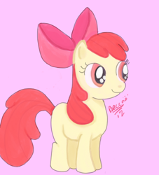 Size: 386x425 | Tagged: safe, artist:snakeyscute93, apple bloom, earth pony, pony, g4, adorabloom, cute, female, filly, foal, pink background, simple background, solo
