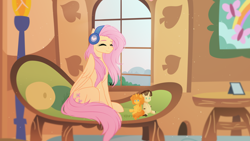 Size: 3840x2160 | Tagged: safe, artist:sparkie45, fluttershy, oc, oc:drago cheese, oc:jayb, pegasus, pony, unicorn, g4, commission, fluttershy's cottage (interior), high res, plushie, solo