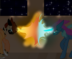 Size: 570x467 | Tagged: safe, artist:harmonicdreemur1308, oc, oc only, pony, unicorn, duo, glowing, glowing horn, horn, indoors, unicorn oc