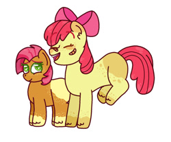 Size: 1024x847 | Tagged: safe, artist:bellalovesans04, apple bloom, babs seed, earth pony, pony, g4, cousins, eyes closed, female, filly, foal, simple background, white background