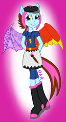 Size: 537x998 | Tagged: safe, artist:gracefulart693, equestria girls, g4, abstract background, boots, clothes, equestria girls-ified, female, hat, jewelry, necklace, shoes, skirt, smiling, solo, wings