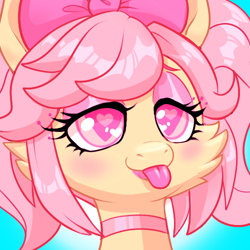 Size: 500x500 | Tagged: safe, artist:pandadox, oc, oc only, earth pony, pony, :p, abstract background, bedroom eyes, bust, cheek fluff, choker, earth pony oc, eyelashes, female, heart, heart eyes, makeup, mare, solo, tongue out, wingding eyes