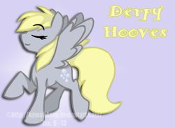 Size: 727x533 | Tagged: safe, artist:lottafandoms, derpy hooves, pegasus, pony, g4, eyes closed, female, mare, raised hoof, smiling, solo, spread wings, tail, wings