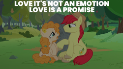 Size: 1920x1080 | Tagged: safe, edit, edited screencap, editor:quoterific, screencap, bright mac, pear butter, earth pony, pony, g4, the perfect pear, apple, apple tree, crying, doctor who, female, male, mare, pear tree, rock, stallion, tree