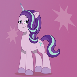 Size: 1200x1200 | Tagged: safe, artist:prixy05, starlight glimmer, pony, unicorn, g4, g5, my little pony: tell your tale, g4 to g5, generation leap, gradient background, purple background, simple background, smiling, solo