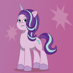 Size: 1200x1200 | Tagged: safe, artist:prixy05, starlight glimmer, pony, unicorn, g4, g5, my little pony: tell your tale, g4 to g5, generation leap, gradient background, i can't believe it's not hasbro studios, purple background, simple background, smiling, solo